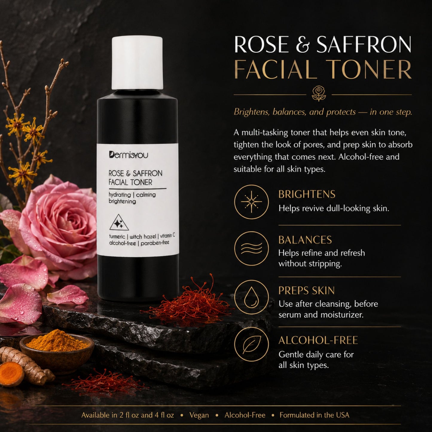 Cleansing & Hydrating Facial Toner with Saffron & Rose Water
