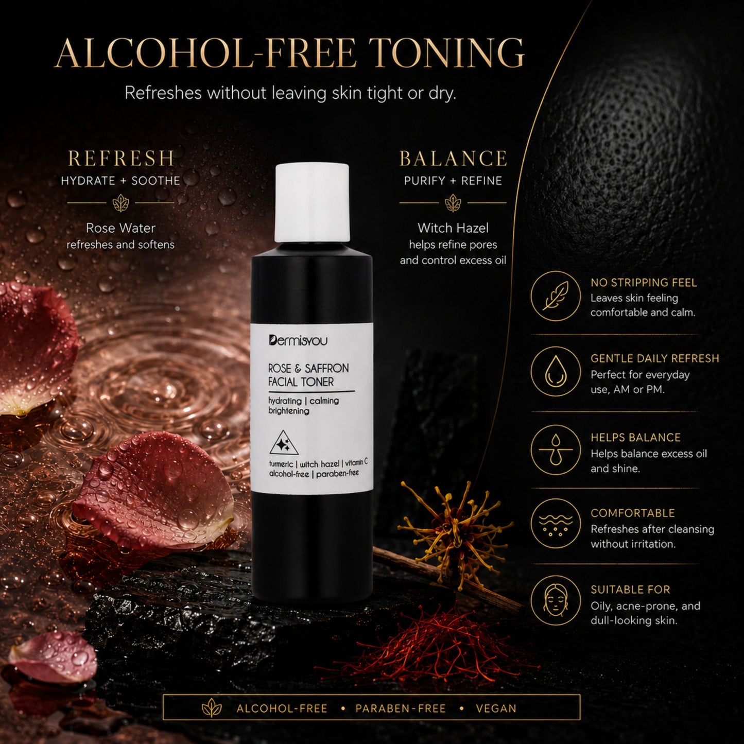 Cleansing & Hydrating Facial Toner with Saffron & Rose Water