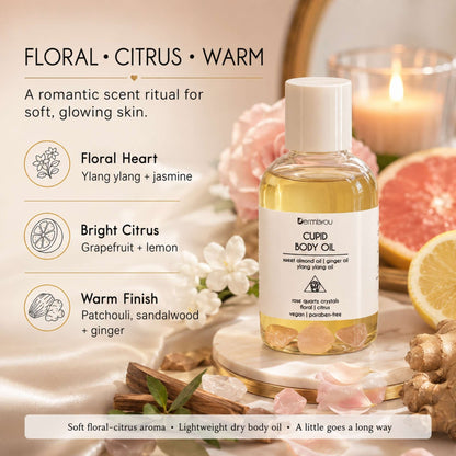 Cupid Moisture Body Oil with Rose Quartz Crystals