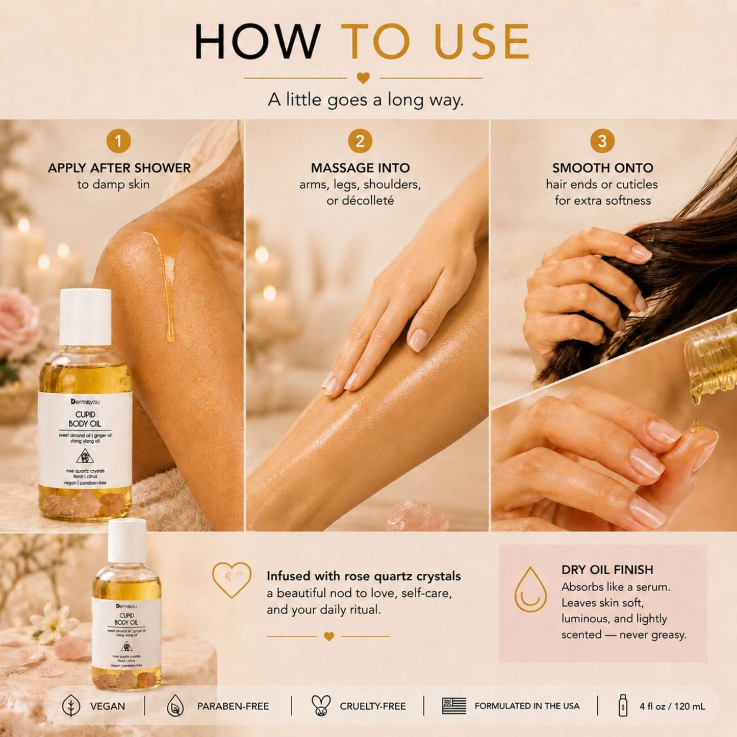 Cupid Moisture Body Oil with Rose Quartz Crystals